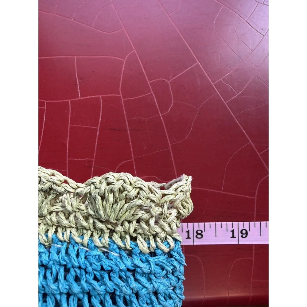 Vintage Tropical Fish Embroidered Crochet Straw Tote Bag Blue Summer Vacation - Picture 9 of 14